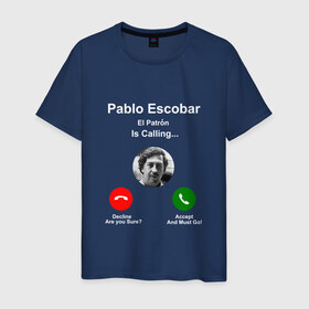 Мужская футболка хлопок с принтом Escobar в Рязани, 100% хлопок | прямой крой, круглый вырез горловины, длина до линии бедер, слегка спущенное плечо. | escobar | loving pablo | прикол | эскобар | юмор