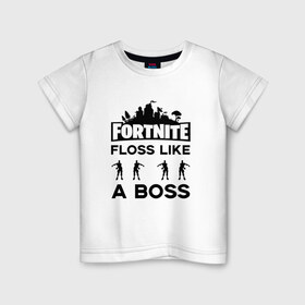 Детская футболка хлопок с принтом Floss like a boss в Рязани, 100% хлопок | круглый вырез горловины, полуприлегающий силуэт, длина до линии бедер | Тематика изображения на принте: dance | floss like a boss | fortnite | swag | thebackpackkid | танец