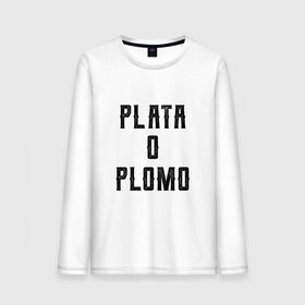 Мужской лонгслив хлопок с принтом Plata o Plomo в Рязани, 100% хлопок |  | Тематика изображения на принте: escobar | loving pablo | эскобар