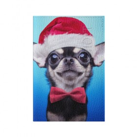Обложка для паспорта матовая кожа с принтом рождество в Рязани, натуральная матовая кожа | размер 19,3 х 13,7 см; прозрачные пластиковые крепления | dog | happy new year | бантик | взгляд | глаза | новый год | пинчер | праздник | санта клаус | собака | той терьер