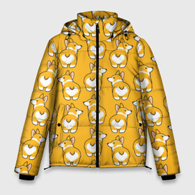 Мужская зимняя куртка 3D с принтом Корги Паттерн в Рязани, верх — 100% полиэстер; подкладка — 100% полиэстер; утеплитель — 100% полиэстер | длина ниже бедра, свободный силуэт Оверсайз. Есть воротник-стойка, отстегивающийся капюшон и ветрозащитная планка. 

Боковые карманы с листочкой на кнопках и внутренний карман на молнии. | друг человека | мимими | оранжевый | пес | попка | собака
