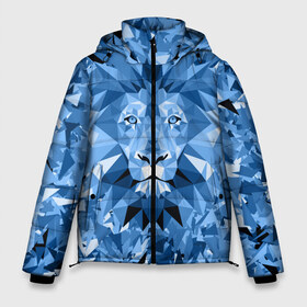 Мужская зимняя куртка 3D с принтом Сине-бело-голубой лев в Рязани, верх — 100% полиэстер; подкладка — 100% полиэстер; утеплитель — 100% полиэстер | длина ниже бедра, свободный силуэт Оверсайз. Есть воротник-стойка, отстегивающийся капюшон и ветрозащитная планка. 

Боковые карманы с листочкой на кнопках и внутренний карман на молнии. | fczp | spb | zenit | белый | геометрия | зенит | питер | санкт петербург | синий | спб | треугольники