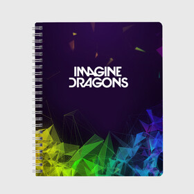 Тетрадь с принтом IMAGINE DRAGONS в Рязани, 100% бумага | 48 листов, плотность листов — 60 г/м2, плотность картонной обложки — 250 г/м2. Листы скреплены сбоку удобной пружинной спиралью. Уголки страниц и обложки скругленные. Цвет линий — светло-серый
 | Тематика изображения на принте: alteranative rock | imagone dragons | music | rap | rock | альтернативный рок | группа | драконы | музыка | музыканты | реп | рок