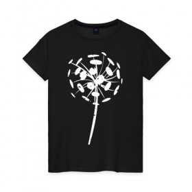 Женская футболка хлопок с принтом Одуванчик в Рязани, 100% хлопок | прямой крой, круглый вырез горловины, длина до линии бедер, слегка спущенное плечо | арт | одуванчик | пух | растения | семена | силуэт | цветы