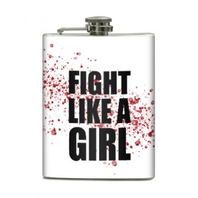 Фляга с принтом Fight like a girl в Рязани, металлический корпус | емкость 0,22 л, размер 125 х 94 мм. Виниловая наклейка запечатывается полностью | Тематика изображения на принте: 