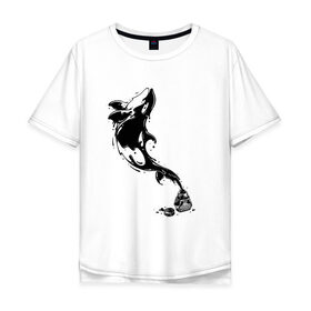 Мужская футболка хлопок Oversize с принтом Чернильный дельфин в Рязани, 100% хлопок | свободный крой, круглый ворот, “спинка” длиннее передней части | блики | брызги | дельфин. животное. клякса | касатка | минимализм | пятно | чернила
