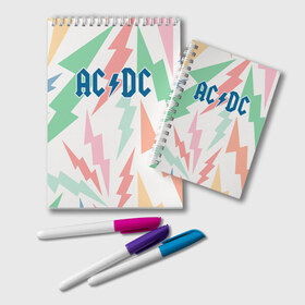 Блокнот с принтом AC DC в Рязани, 100% бумага | 48 листов, плотность листов — 60 г/м2, плотность картонной обложки — 250 г/м2. Листы скреплены удобной пружинной спиралью. Цвет линий — светло-серый
 | Тематика изображения на принте: acdc | альтернатива | группа | диси | метал | музыка | музыканты | рок | эйси | эйсидиси