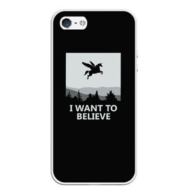 Чехол для iPhone 5/5S матовый с принтом I Want to Believe в Рязани, Силикон | Область печати: задняя сторона чехла, без боковых панелей | magic | unicorn | верить | единорог | лес | магия