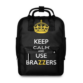 Женский рюкзак 3D с принтом KEEP CALM AND USE BRAZZERS в Рязани, 100% полиэстер | лямки с регулируемой длиной, сверху ручки, чтобы рюкзак нести как сумку. Основное отделение закрывается на молнию, как и внешний карман. Внутри два дополнительных кармана, один из которых закрывается на молнию. По бокам два дополнительных кармашка, куда поместится маленькая бутылочка
 | 