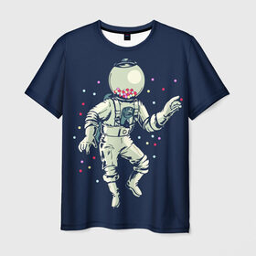 Мужская футболка 3D с принтом Космонавт и конфеты в Рязани, 100% полиэфир | прямой крой, круглый вырез горловины, длина до линии бедер | бесконечность | верховный | вселенная | звёзды | идёт | космонавт | космос | круто | лучший | магнитофон | мода | молодёжная | музыка | на плече | небо | несёт | поп арт | радуга | рисун | сказка