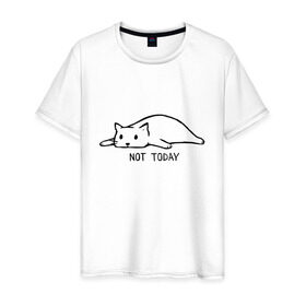 Мужская футболка хлопок с принтом Not Today в Рязани, 100% хлопок | прямой крой, круглый вырез горловины, длина до линии бедер, слегка спущенное плечо. | Тематика изображения на принте: кот | котик | мем | не сегодня | понедельник | устал | юмор