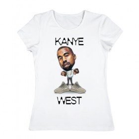 Женская футболка хлопок с принтом Kanye West в Рязани, 100% хлопок | прямой крой, круглый вырез горловины, длина до линии бедер, слегка спущенное плечо | kanye west | music | rap | yeezus | кэнье | музыка | рэп