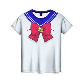 Женская футболка 3D с принтом Матроска в Рязани, 100% полиэфир ( синтетическое хлопкоподобное полотно) | прямой крой, круглый вырез горловины, длина до линии бедер | sailor moon | костюм | луна | сейлор мун | сейлормун