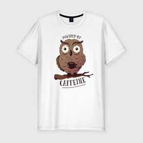 Мужская футболка хлопок Slim с принтом Кофеин в Рязани, 92% хлопок, 8% лайкра | приталенный силуэт, круглый вырез ворота, длина до линии бедра, короткий рукав | caffeine | coffee | owl | кофе | кофеин | с кофе | с совой | сова