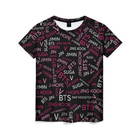 Женская футболка 3D с принтом BTS в Рязани, 100% полиэфир ( синтетическое хлопкоподобное полотно) | прямой крой, круглый вырез горловины, длина до линии бедер | bangtan boys | beyond the scene | bts | k pop | music | арэм | ви | джей хоуп | джин | музыка | состав | сюга | чимин | чонгук