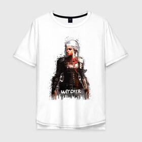 Мужская футболка хлопок Oversize с принтом Witcher в Рязани, 100% хлопок | свободный крой, круглый ворот, “спинка” длиннее передней части | witcher | ведьмак | девушка | игры | книги | краска | стилизация | цири