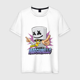 Мужская футболка хлопок с принтом Marshmello в Рязани, 100% хлопок | прямой крой, круглый вырез горловины, длина до линии бедер, слегка спущенное плечо. | dj | marshmello | marshmelo | в маске | диджей | клубная | клубняк | маршмелло | маршмеллоу | маршмело | маршмэллоу | музыка | электронная