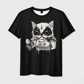 Мужская футболка 3D с принтом Dark Cat в Рязани, 100% полиэфир | прямой крой, круглый вырез горловины, длина до линии бедер | cat | cats | dark | kitten | kitty | pussy | satan | дикий | злой | кот | котенок | котик | котики | коты | котята | кошка | кошки | мрачный | сатанист | черный
