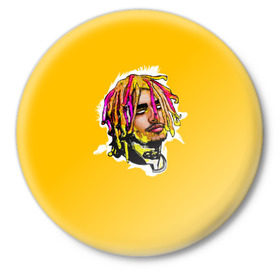 Значок с принтом Lil Pump в Рязани,  металл | круглая форма, металлическая застежка в виде булавки | drumtick | elementary | esketit | esskeetit | gang | garcia | gazzy | gucci | guccigang | jetski | pump | rap | trap | usa | газзи | гарсия | лил | памп | рэп | сша | трап | эщкере