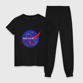 Женская пижама хлопок с принтом NASA Space в Рязани, 100% хлопок | брюки и футболка прямого кроя, без карманов, на брюках мягкая резинка на поясе и по низу штанин | alien | earth | express | futurama | galaxy | moon | nasa | planet | space | star | ufo | world | астронавт | вселенная | гагарин | галактика | звезда | звезды | земля | ино | космонавт | космос | луна | мир | наса | небо | нло | планета | полёт