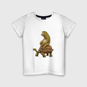 Детская футболка хлопок с принтом Speed is Relative в Рязани, 100% хлопок | круглый вырез горловины, полуприлегающий силуэт, длина до линии бедер | ленивец | лень | медленно | медлительный | тормоз | черепаха