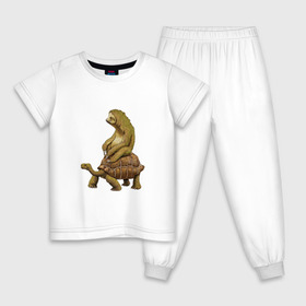 Детская пижама хлопок с принтом Speed is Relative в Рязани, 100% хлопок |  брюки и футболка прямого кроя, без карманов, на брюках мягкая резинка на поясе и по низу штанин
 | ленивец | лень | медленно | медлительный | тормоз | черепаха