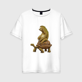 Женская футболка хлопок Oversize с принтом Speed is Relative в Рязани, 100% хлопок | свободный крой, круглый ворот, спущенный рукав, длина до линии бедер
 | ленивец | лень | медленно | медлительный | тормоз | черепаха