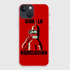 Чехол для iPhone 13 mini с принтом Роболюция в Рязани,  |  | all | bender | doctor | futurama | humans | kill | mult | robot | simpsons | space | trust | zoidberg | бендер | зойдберг | космос | мульт | мультик | мультфильм | робот | симпсоны | футурама