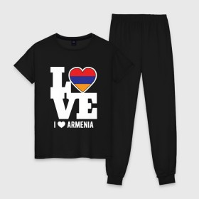 Женская пижама хлопок с принтом Love Armenia в Рязани, 100% хлопок | брюки и футболка прямого кроя, без карманов, на брюках мягкая резинка на поясе и по низу штанин | 