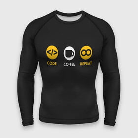 Мужской рашгард 3D с принтом Code Coffee Repeat в Рязани,  |  | admin | administrator | calm | code | coder | coding | engineer | job | keep | programmer | администратор | айти | инженер | код | кодинг | программа | программист | профессия | сисадмин