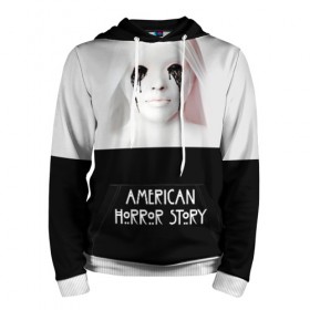 Мужская толстовка 3D с принтом American Horror Story в Рязани, 100% полиэстер | двухслойный капюшон со шнурком для регулировки, мягкие манжеты на рукавах и по низу толстовки, спереди карман-кенгуру с мягким внутренним слоем. | ahs | american horror story | американская история ужасов | демон | краска | лицо | макияж | монашка | черные глаза