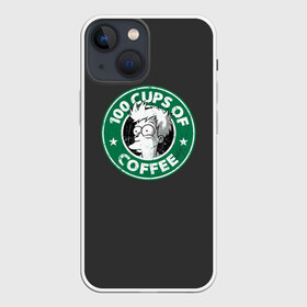 Чехол для iPhone 13 mini с принтом 100 cups of coffee в Рязани,  |  | Тематика изображения на принте: coffee | express | fry | futurama | future | leela | philip | planet | turanga | zoidberg | бендер | будущее | джей | зойдберг | кофе | лила | родригес | сгибальщик | туранга | филип | фрай | футурама