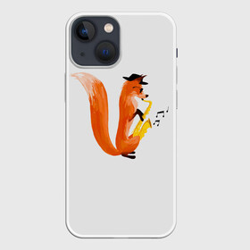 Чехол для iPhone 13 mini с принтом Джаз Лис в Рязани,  |  | cute | fox | foxes | ginger | jazz | tail | trumpet | джаз | джазмен | забавная | лис | лиса | лисица | лисицы | лисичка | лисички | лисы | милая | рыжая | рыжие | саксофон | смешная | труба | фыр | хвост | хвосты