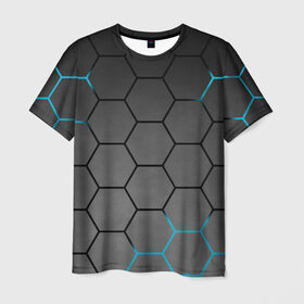 Мужская футболка 3D с принтом Плиты с Энергией в Рязани, 100% полиэфир | прямой крой, круглый вырез горловины, длина до линии бедер | hexagon | metal | pattern | steel | броня | гексагон | метал | плиты | сталь | текстура