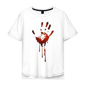 Мужская футболка хлопок Oversize с принтом Отпечаток руки в Рязани, 100% хлопок | свободный крой, круглый ворот, “спинка” длиннее передней части | halloween | костюм на хэллоуин | кровавая рука | кровавый отпечаток | кровь | рисунок кровью | футболка для хэллоуина | хэллоуин