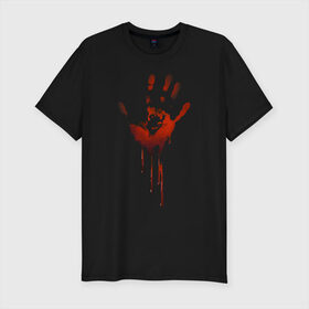 Мужская футболка хлопок Slim с принтом Отпечаток руки в Рязани, 92% хлопок, 8% лайкра | приталенный силуэт, круглый вырез ворота, длина до линии бедра, короткий рукав | halloween | костюм на хэллоуин | кровавая рука | кровавый отпечаток | кровь | рисунок кровью | футболка для хэллоуина | хэллоуин