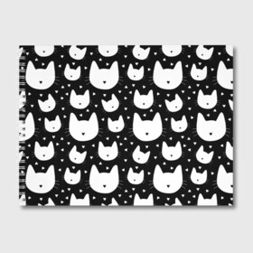 Альбом для рисования с принтом Love Cats Pattern в Рязани, 100% бумага
 | матовая бумага, плотность 200 мг. | Тематика изображения на принте: белый | кот | котенок | котэ | котя | котята | кошка | любовь | мимими | паттерн | сердечки | сердце | силуэт | черный | я люблю кошек