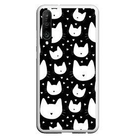 Чехол для Honor P30 с принтом Love Cats Pattern в Рязани, Силикон | Область печати: задняя сторона чехла, без боковых панелей | Тематика изображения на принте: белый | кот | котенок | котэ | котя | котята | кошка | любовь | мимими | паттерн | сердечки | сердце | силуэт | черный | я люблю кошек