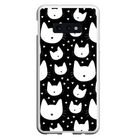 Чехол для Samsung S10E с принтом Love Cats Pattern в Рязани, Силикон | Область печати: задняя сторона чехла, без боковых панелей | Тематика изображения на принте: белый | кот | котенок | котэ | котя | котята | кошка | любовь | мимими | паттерн | сердечки | сердце | силуэт | черный | я люблю кошек