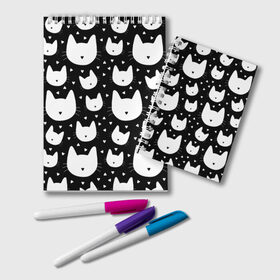 Блокнот с принтом Love Cats Pattern в Рязани, 100% бумага | 48 листов, плотность листов — 60 г/м2, плотность картонной обложки — 250 г/м2. Листы скреплены удобной пружинной спиралью. Цвет линий — светло-серый
 | белый | кот | котенок | котэ | котя | котята | кошка | любовь | мимими | паттерн | сердечки | сердце | силуэт | черный | я люблю кошек