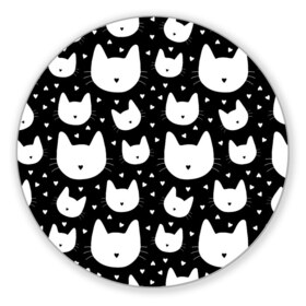 Коврик круглый с принтом Love Cats Pattern в Рязани, резина и полиэстер | круглая форма, изображение наносится на всю лицевую часть | белый | кот | котенок | котэ | котя | котята | кошка | любовь | мимими | паттерн | сердечки | сердце | силуэт | черный | я люблю кошек