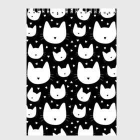 Скетчбук с принтом Love Cats Pattern в Рязани, 100% бумага
 | 48 листов, плотность листов — 100 г/м2, плотность картонной обложки — 250 г/м2. Листы скреплены сверху удобной пружинной спиралью | Тематика изображения на принте: белый | кот | котенок | котэ | котя | котята | кошка | любовь | мимими | паттерн | сердечки | сердце | силуэт | черный | я люблю кошек