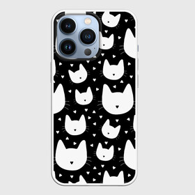 Чехол для iPhone 13 Pro с принтом Love Cats Pattern в Рязани,  |  | Тематика изображения на принте: белый | кот | котенок | котэ | котя | котята | кошка | любовь | мимими | паттерн | сердечки | сердце | силуэт | черный | я люблю кошек