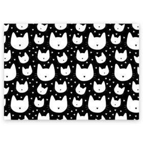 Поздравительная открытка с принтом Love Cats Pattern в Рязани, 100% бумага | плотность бумаги 280 г/м2, матовая, на обратной стороне линовка и место для марки
 | Тематика изображения на принте: белый | кот | котенок | котэ | котя | котята | кошка | любовь | мимими | паттерн | сердечки | сердце | силуэт | черный | я люблю кошек