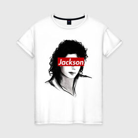 Женская футболка хлопок с принтом Michael Jackson в Рязани, 100% хлопок | прямой крой, круглый вырез горловины, длина до линии бедер, слегка спущенное плечо | jackson | michael | джексон | майкл