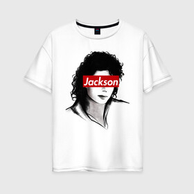 Женская футболка хлопок Oversize с принтом Michael Jackson в Рязани, 100% хлопок | свободный крой, круглый ворот, спущенный рукав, длина до линии бедер
 | jackson | michael | джексон | майкл