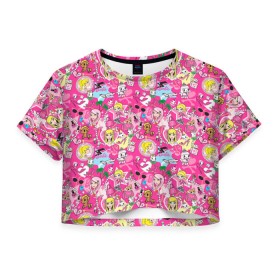 Женская футболка Cropp-top с принтом Barbie and Tokidoki в Рязани, 100% полиэстер | круглая горловина, длина футболки до линии талии, рукава с отворотами | adios | barbie | brilliant | cat | dog | doll | girl | heart | heels | japan | palm | pony | tokidoki | адьос | барби | девушка | иногда | кот | кошка | кукла | пес | пони | собака | япония