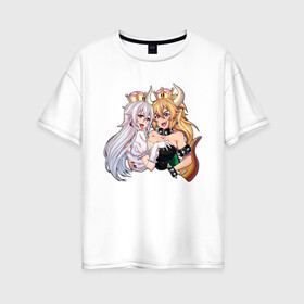 Женская футболка хлопок Oversize с принтом Bowsette and Booette в Рязани, 100% хлопок | свободный крой, круглый ворот, спущенный рукав, длина до линии бедер
 | booette | bowser | bowsette | bros | luigi | mario | nintendo | super | боузер | боузетта | купа | луиджи | марио | супер