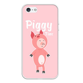 Чехол для iPhone 5/5S матовый с принтом Piggy Time в Рязани, Силикон | Область печати: задняя сторона чехла, без боковых панелей | Тематика изображения на принте: 2019 | merry christmas | new year | год свиньи | зима | новый год | поросенок | праздник | рождество | свинка | свинья