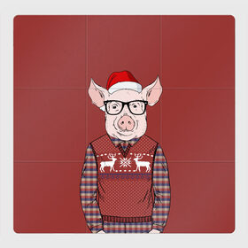 Магнитный плакат 3Х3 с принтом New Year Pig в Рязани, Полимерный материал с магнитным слоем | 9 деталей размером 9*9 см | 2019 | merry christmas | new year | год свиньи | зима | новый год | поросенок | праздник | рождество | свинка | свинья